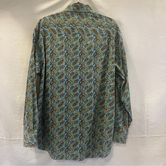 Alan Flusser Blue Paisley Shirt Mens Large Button Down Retro Elegant Futuristic - Picture 4 of 7